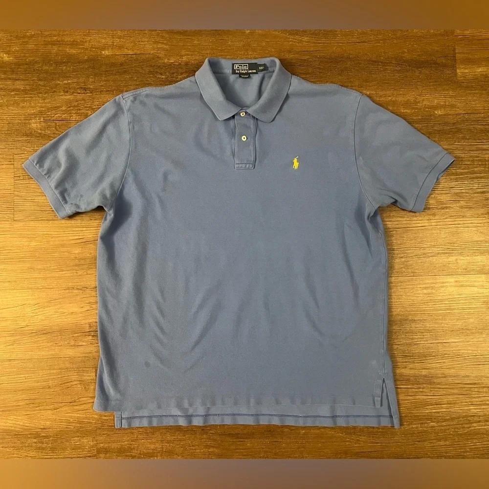 VINTAGE Polo Ralph Lauren Men Polo Shirt XXL Blue Rugby Logo Embroidery‎ E5